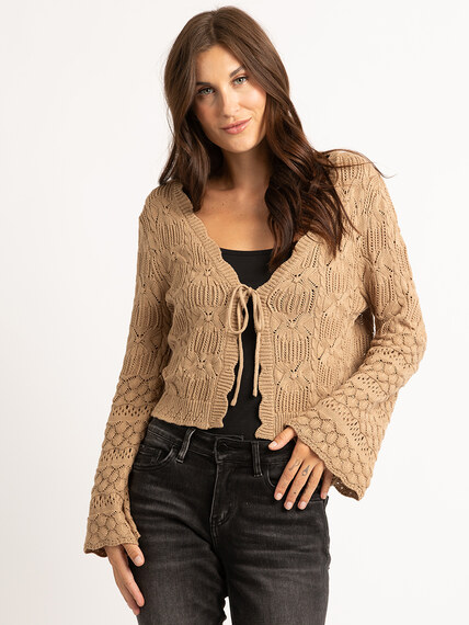 pointelle tie front cardigan  Image 2