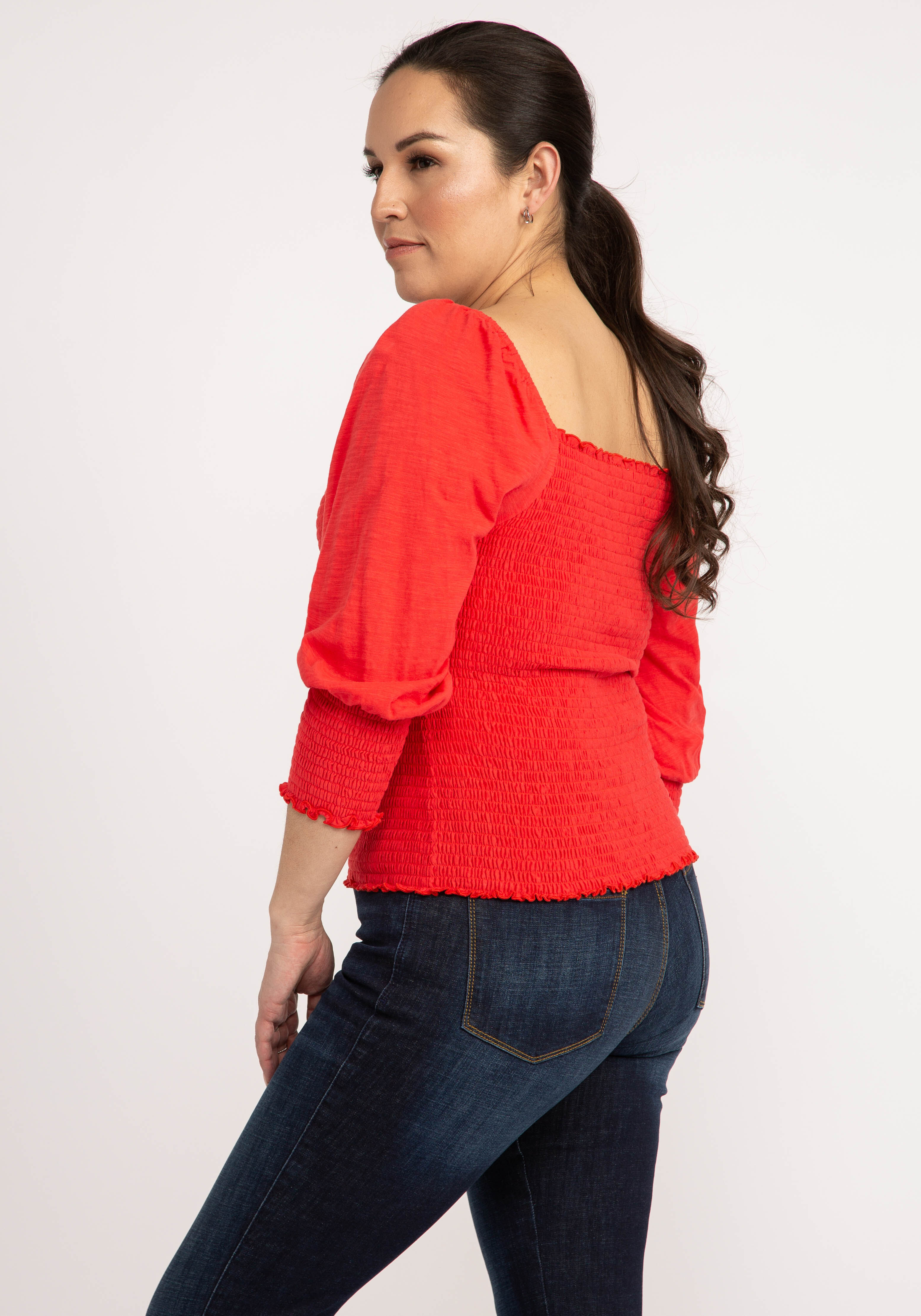 priscilla smocked 3/4 sleeve top