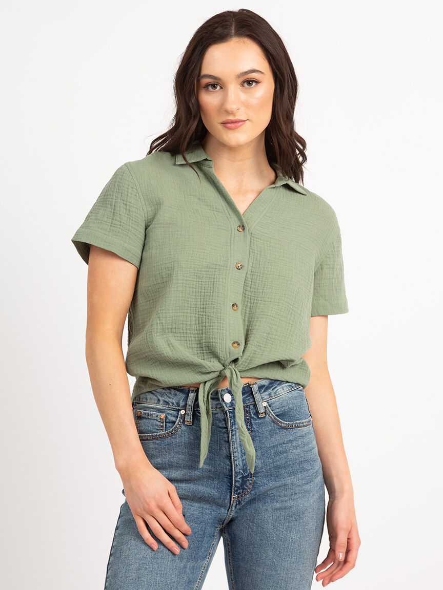daphne button front tie bottom shirt Image 1