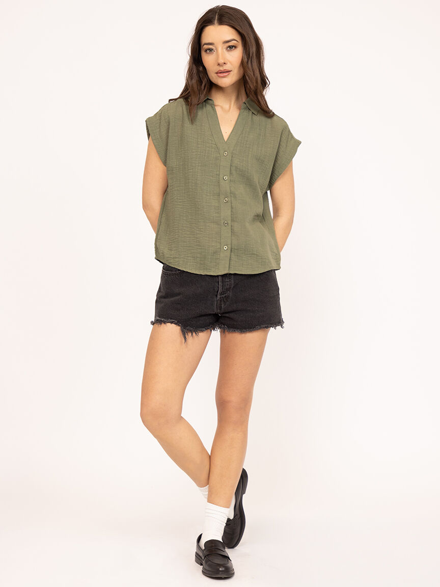 v-neck linen textured top