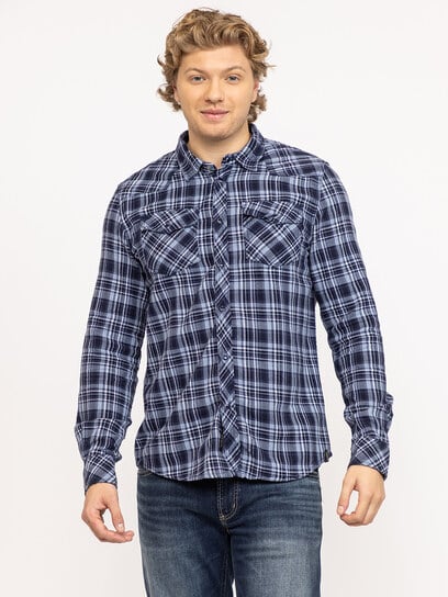 indigo plaid flannel shirt with flap pockets indigo plaid flannel shirt with flap pockets
