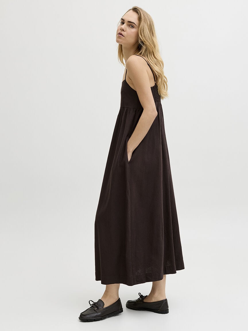 almira linen blend long dress