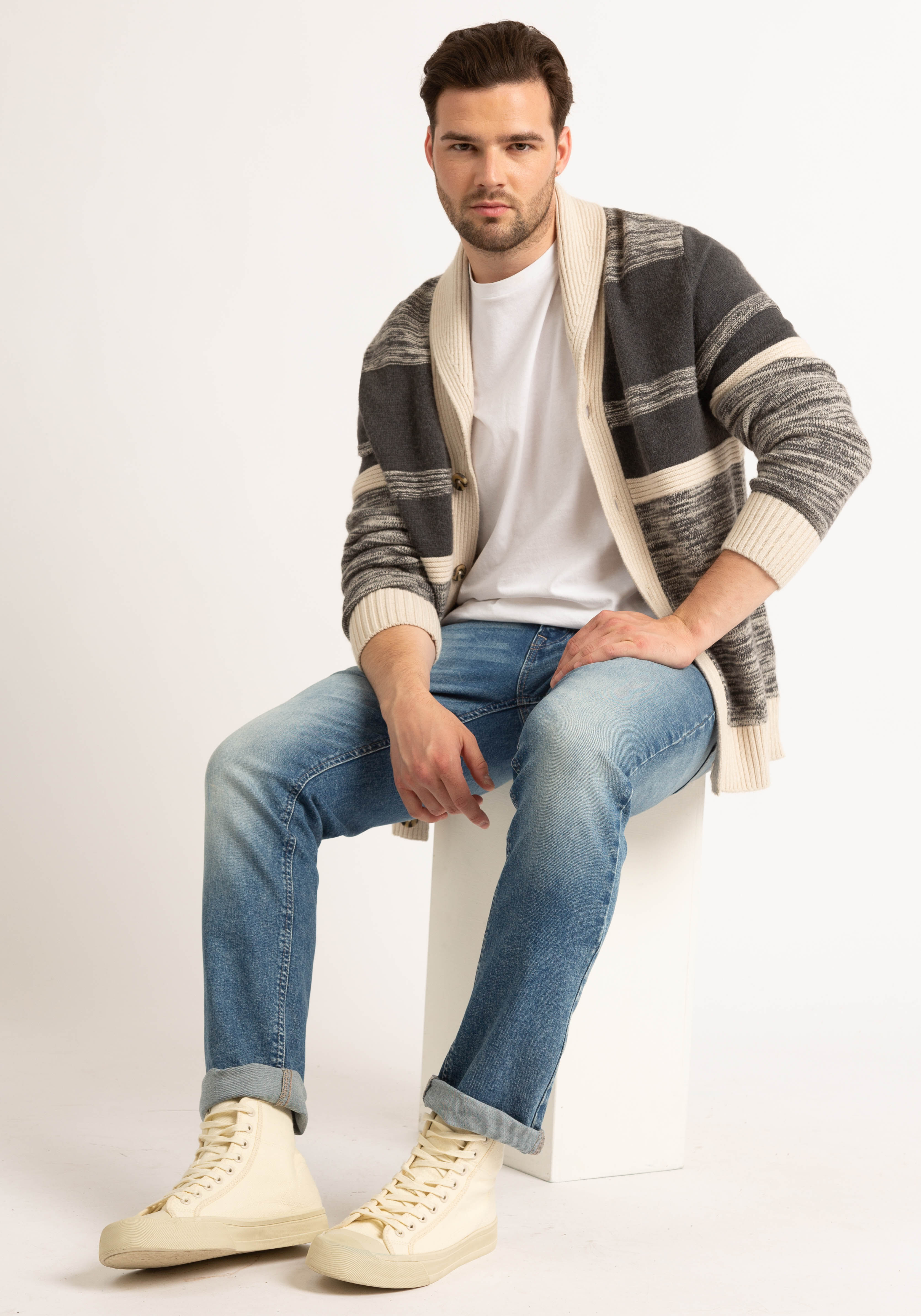 denzel striped shawl collar cardigan Image 2