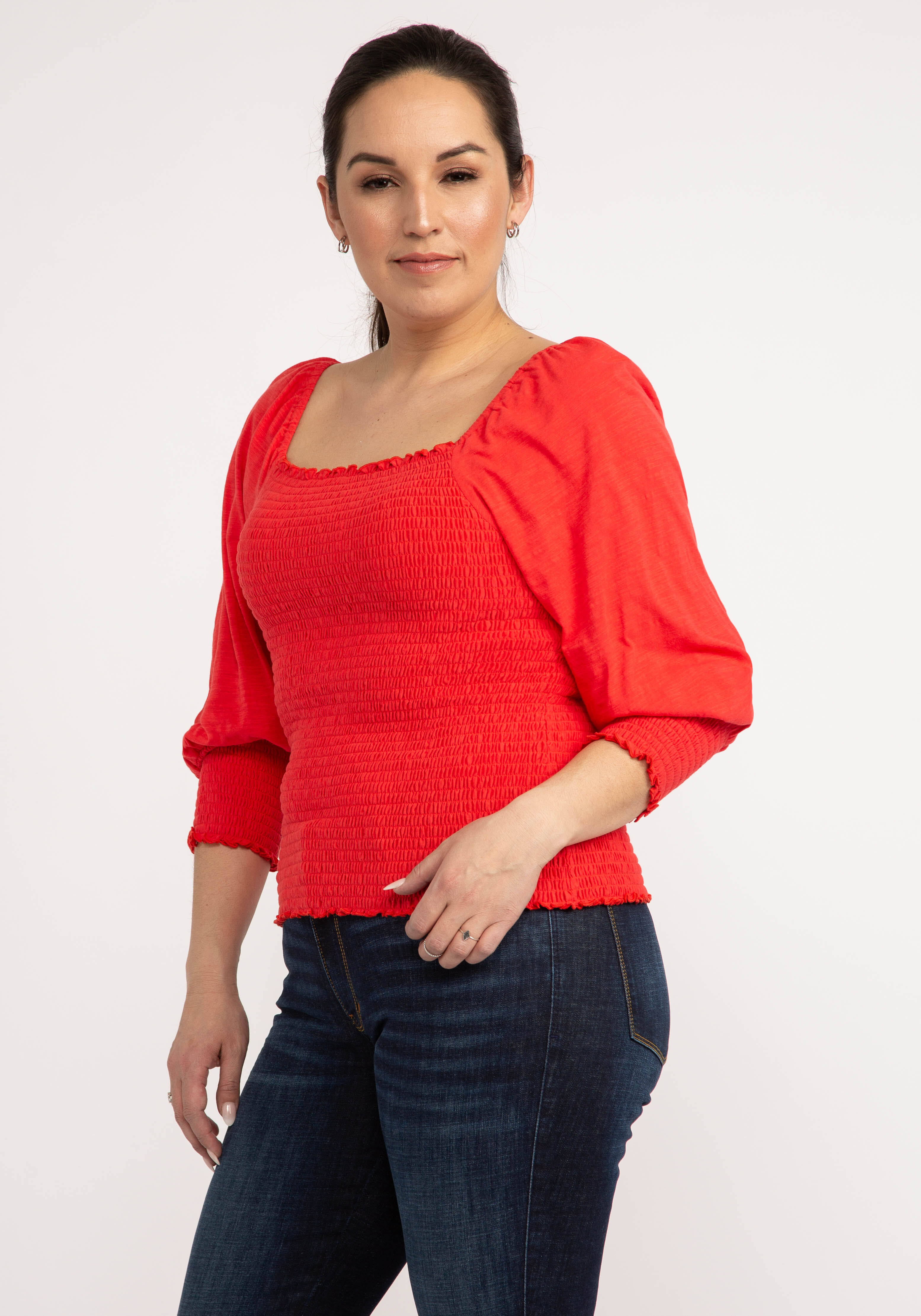 priscilla smocked 3/4 sleeve top