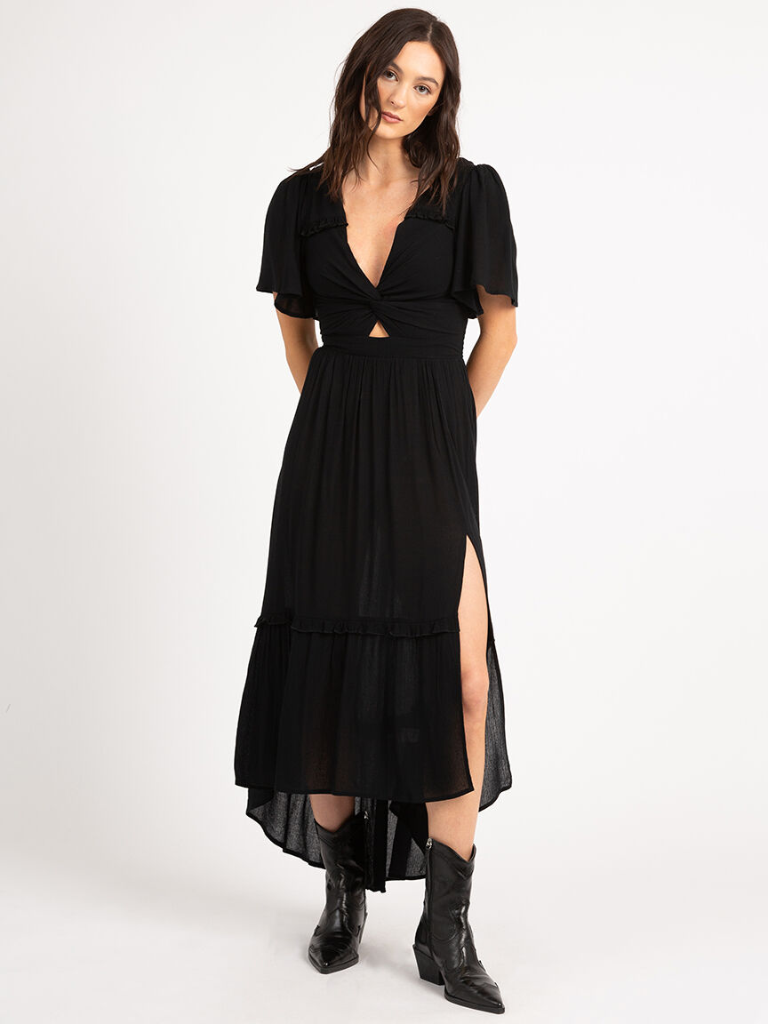 vneck flutter sleeve twist front maxi dress Image 3
