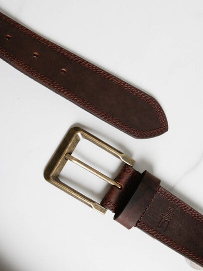 edge stitch leather belt