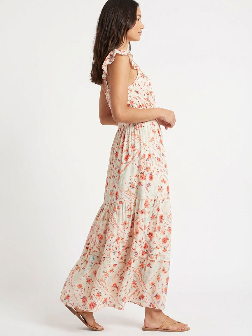 flutter sleeve chiffon maxi dress