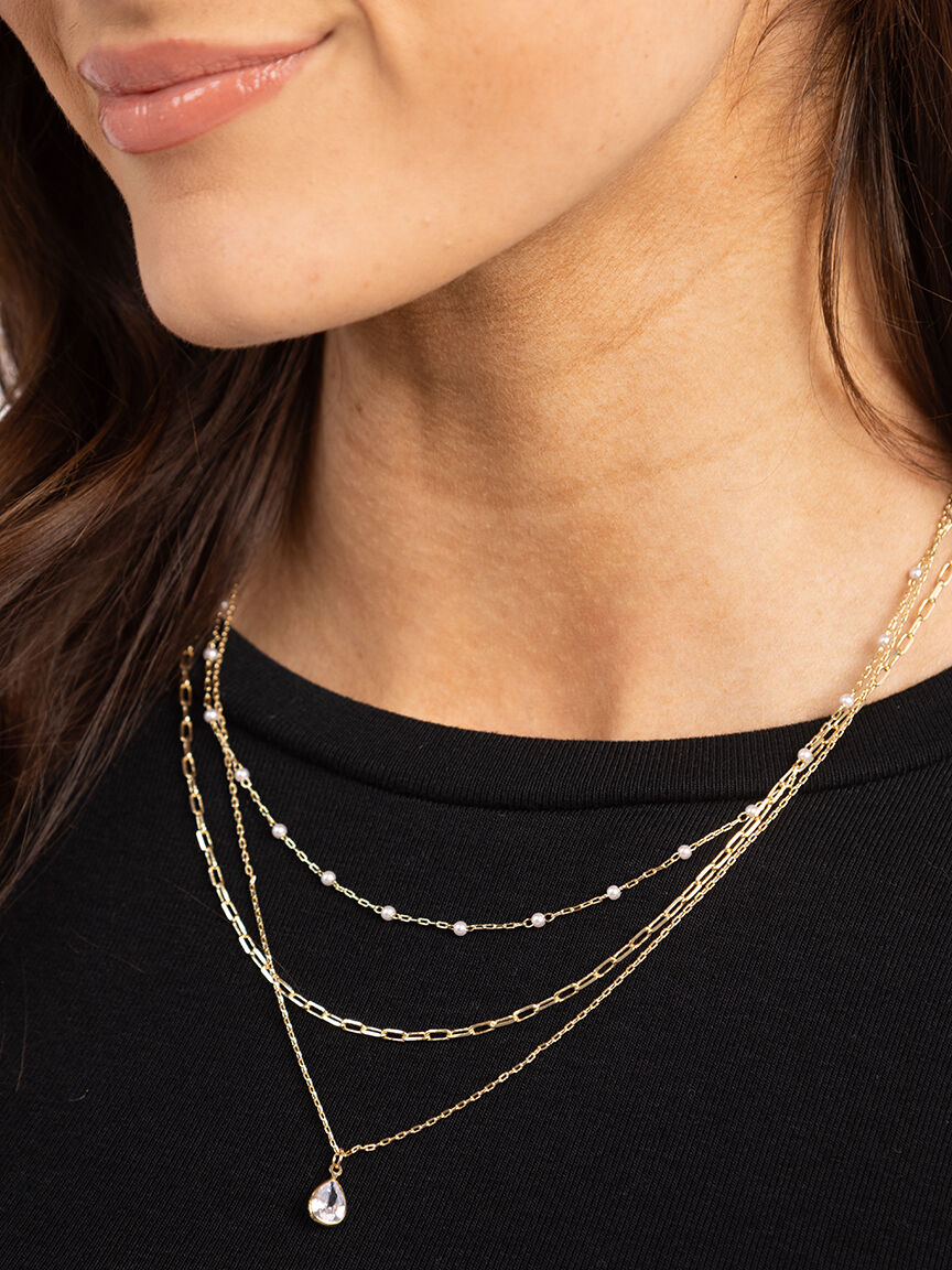 layered pearl and gem necklace Image 4