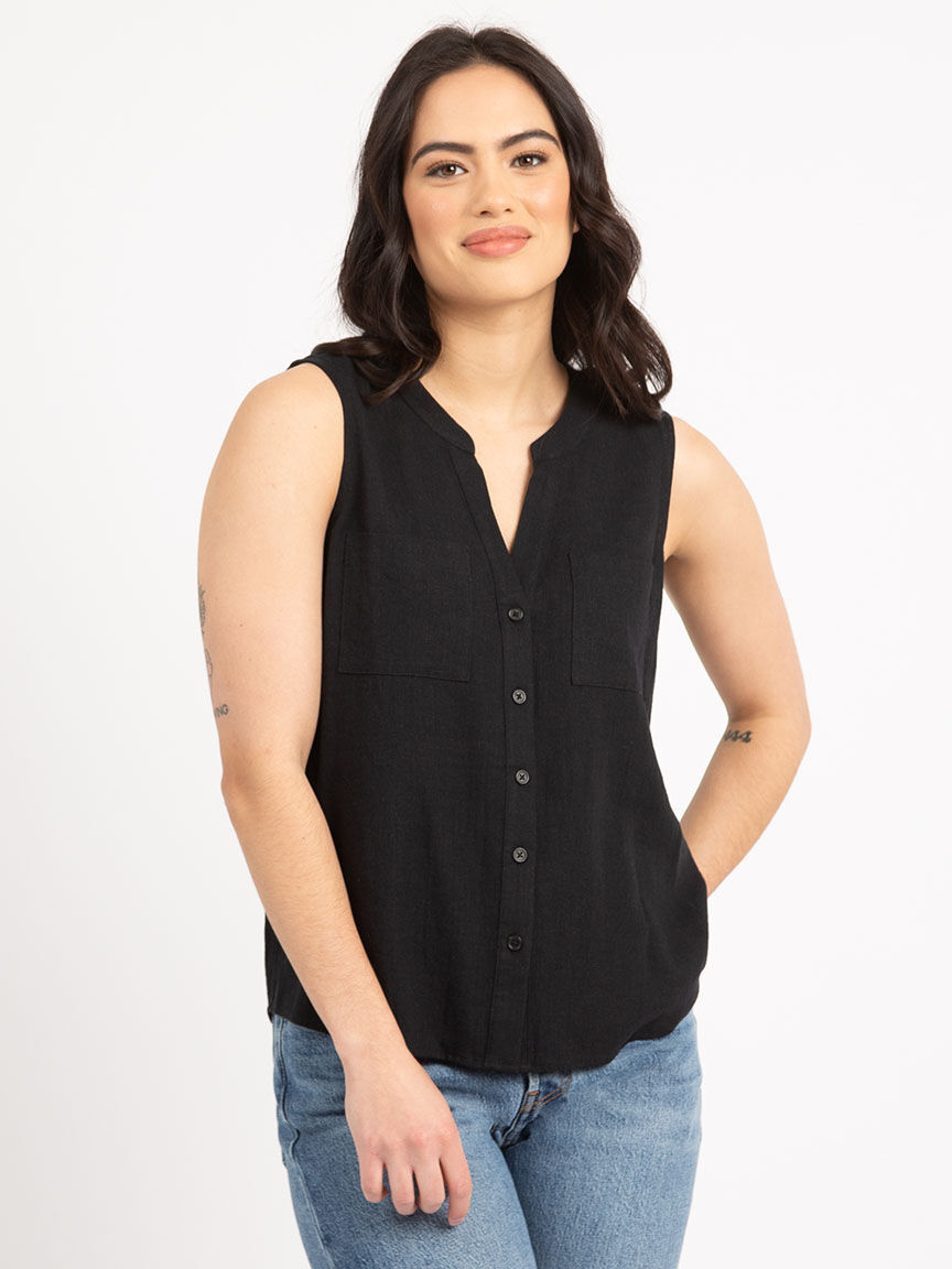 doris collarless button front shirt Image 1