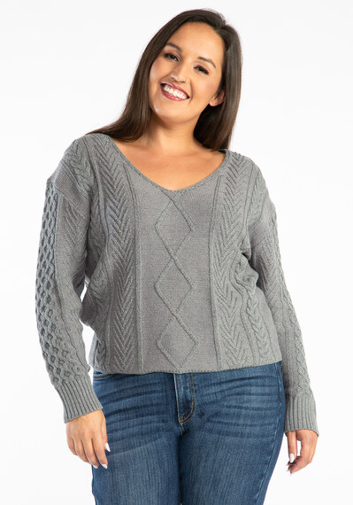 v neck cable popover sweater Image 1