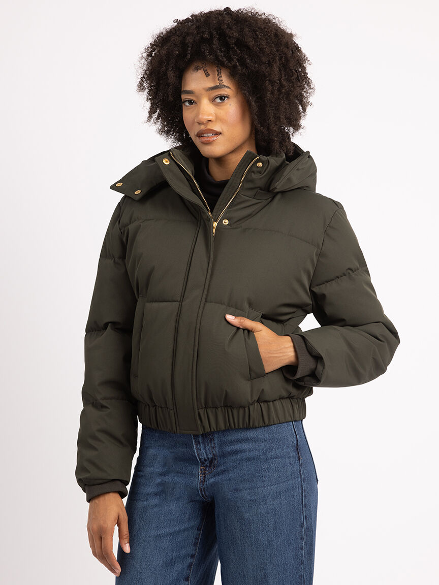 Black short puffer coat clearance