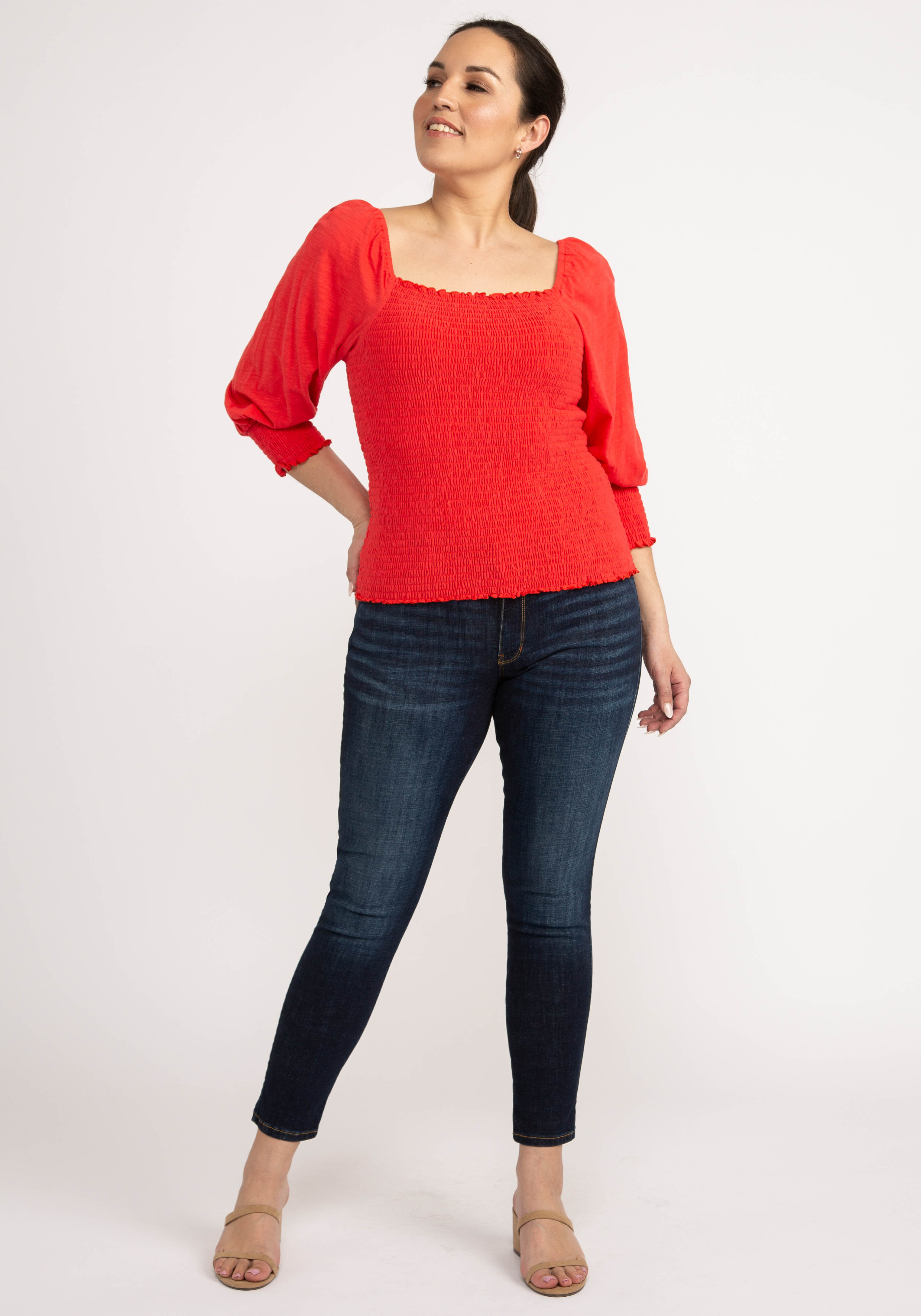 priscilla smocked 3/4 sleeve top