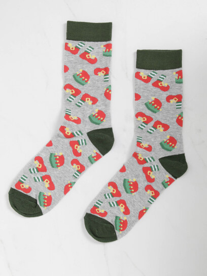 men's elf print crew socks