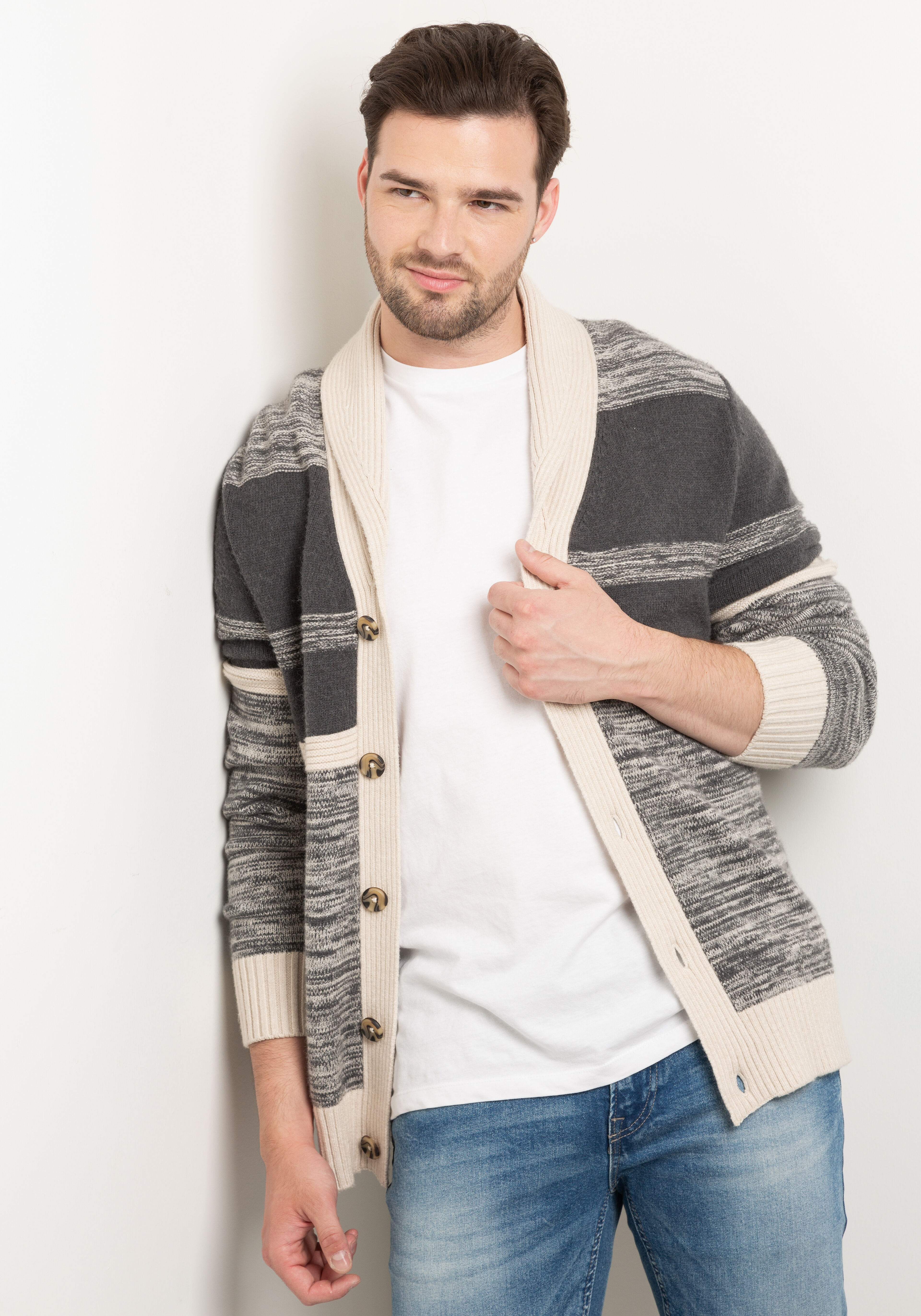 denzel striped shawl collar cardigan Image 1