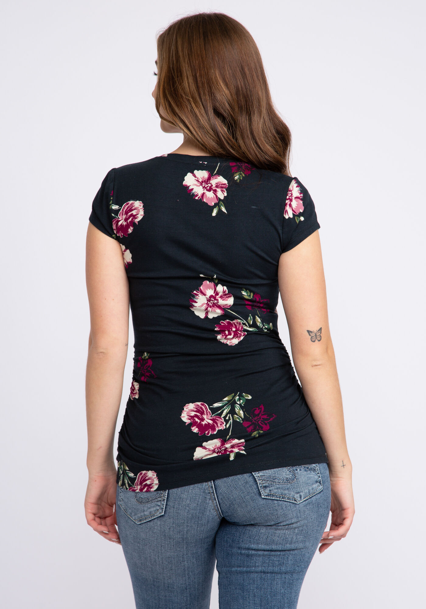 jenny blackprint basic v neck ruched side tee Bootlegger
