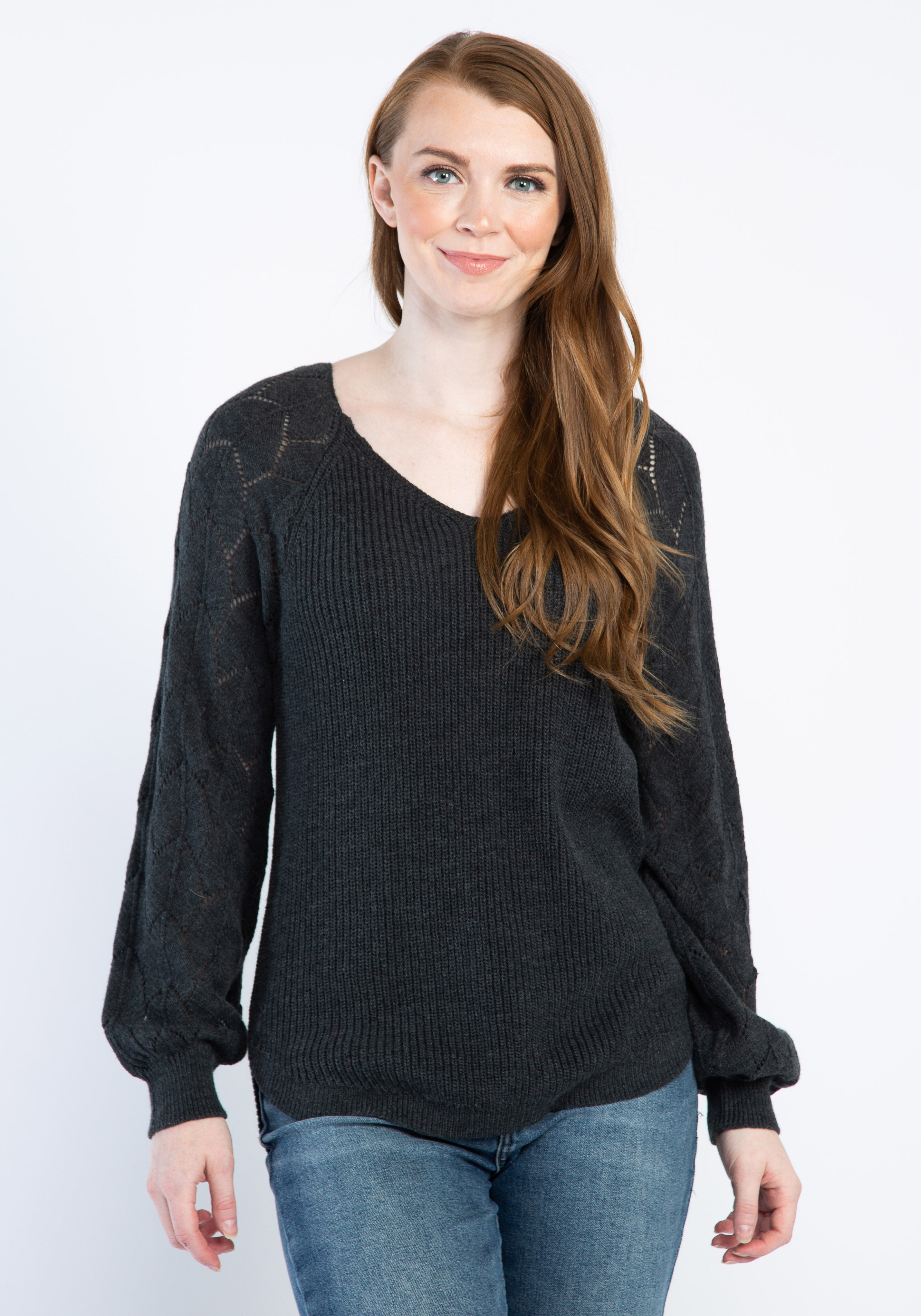 maxine v neck pointelle sleeve popover Image 1