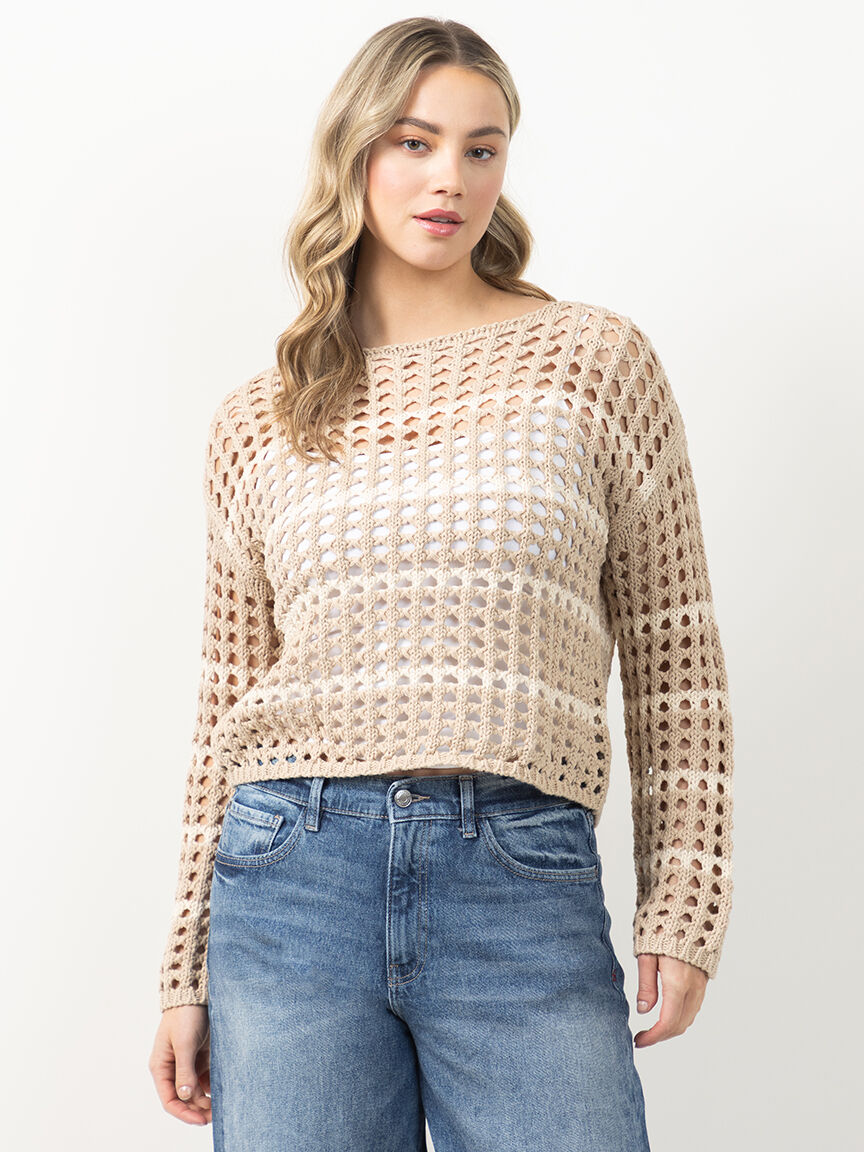 stripe open weave sweater