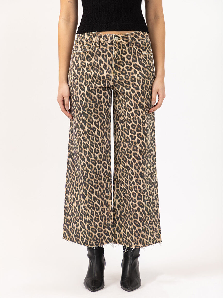 leopard print cropped wide leg jean