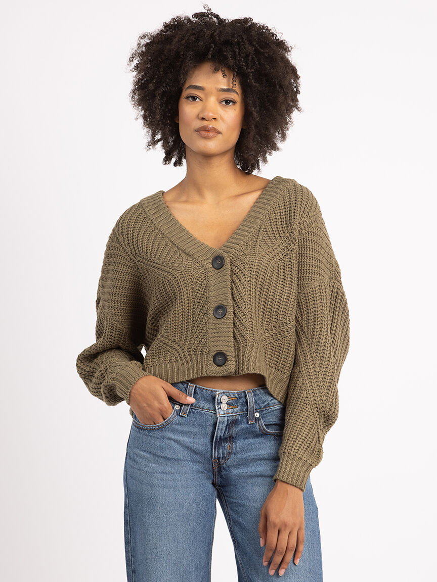 double v neck button front cardigan Image 1