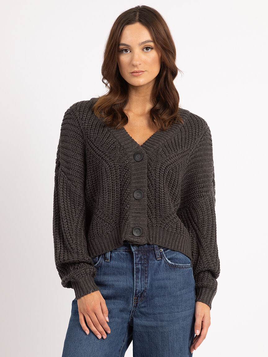 double v neck button front cardigan Image 1