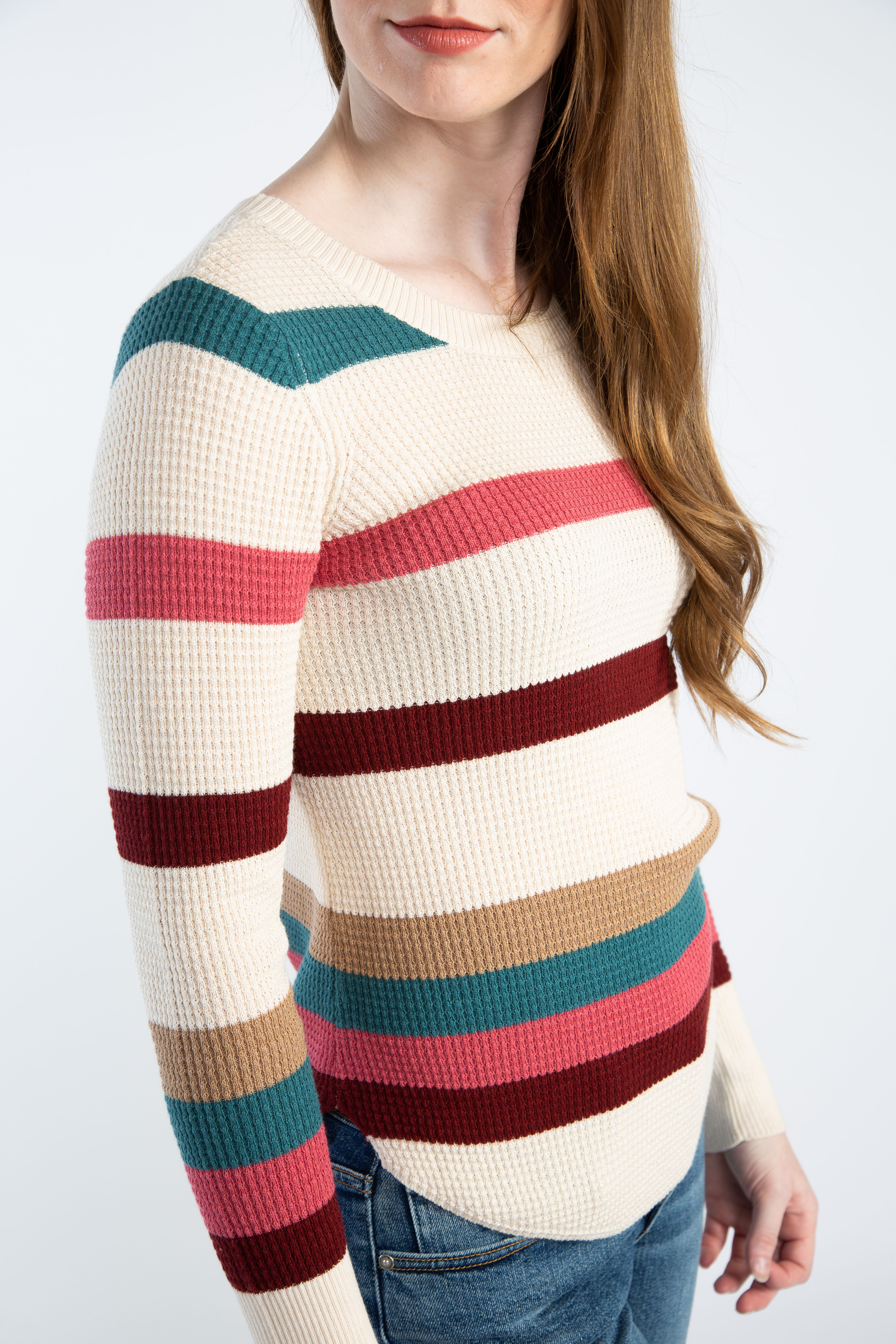 maria waffle crew neck sweater Image 4