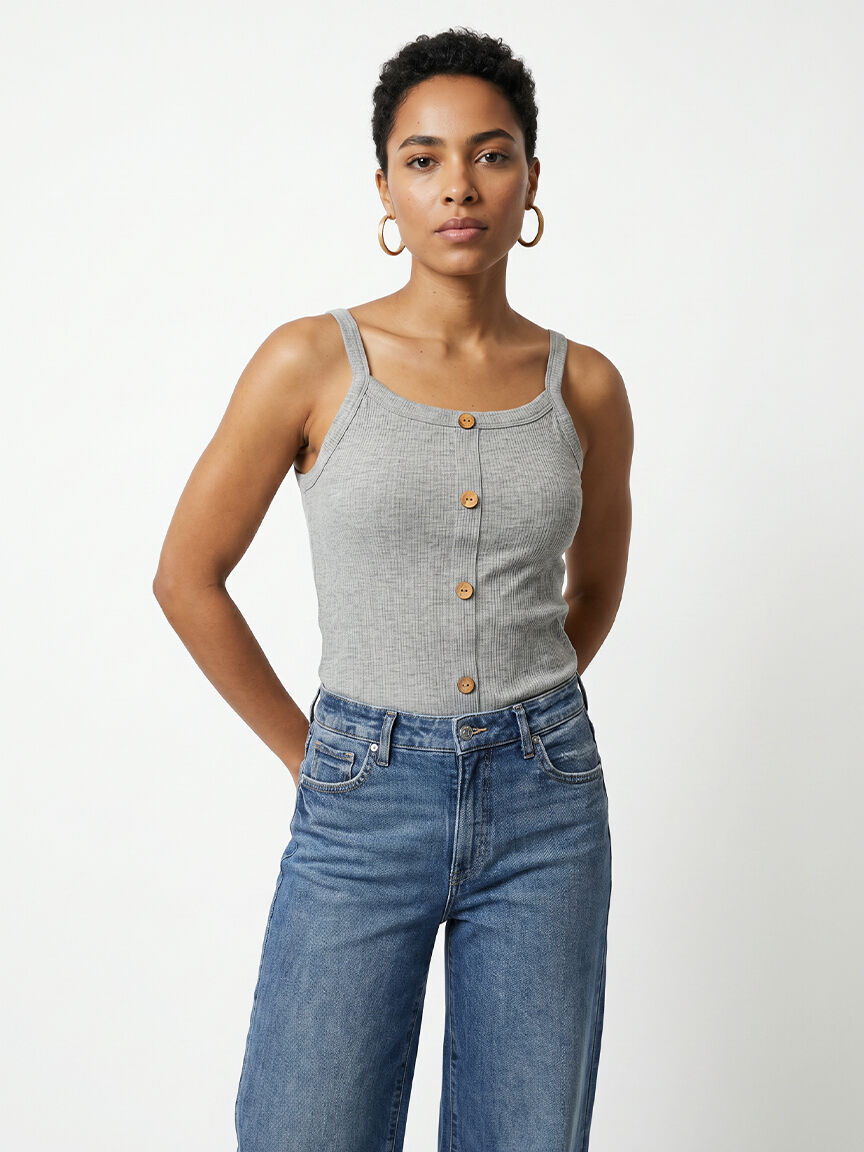 ribbed tank with faux button front Image 1