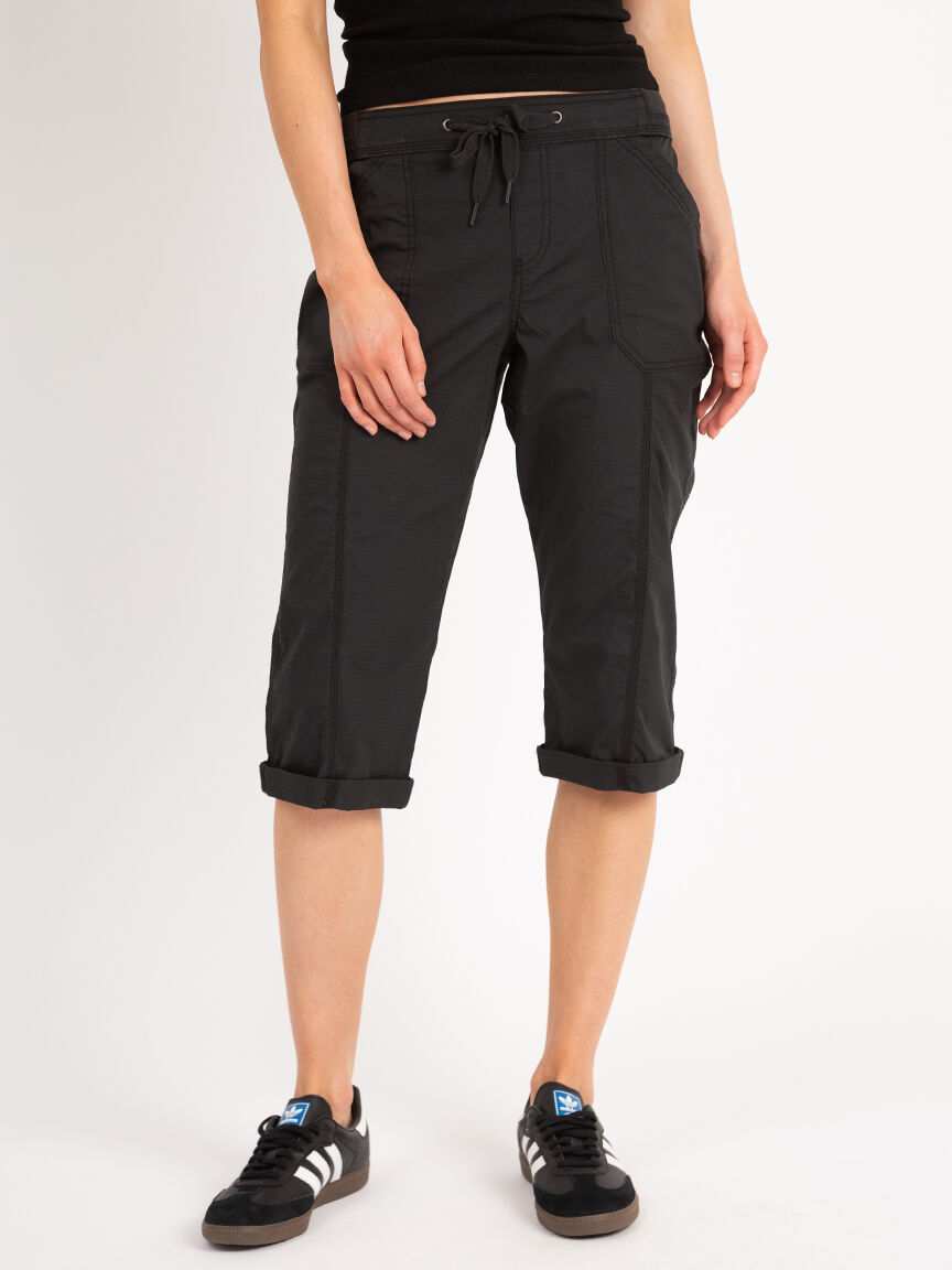 Black ripped capri shorts sale