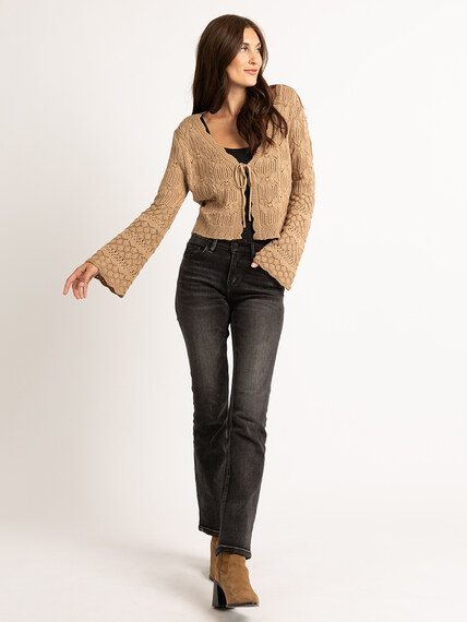 pointelle tie front cardigan  Image 4