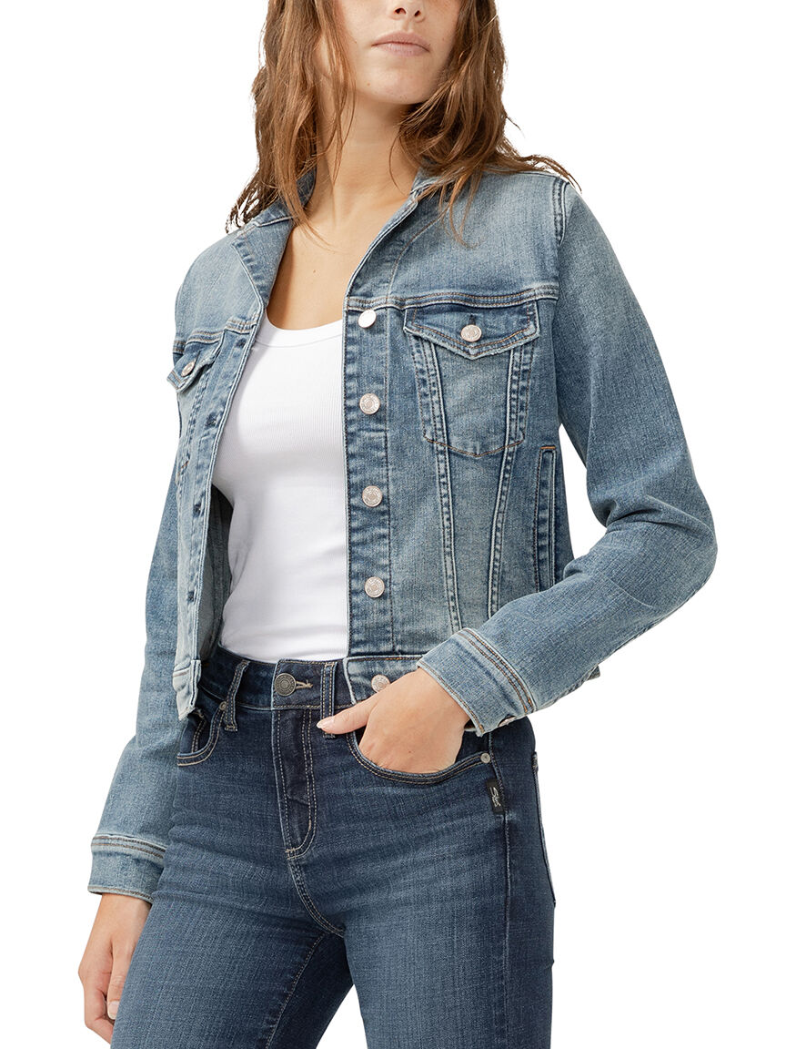Notched Crop Jean Jacket