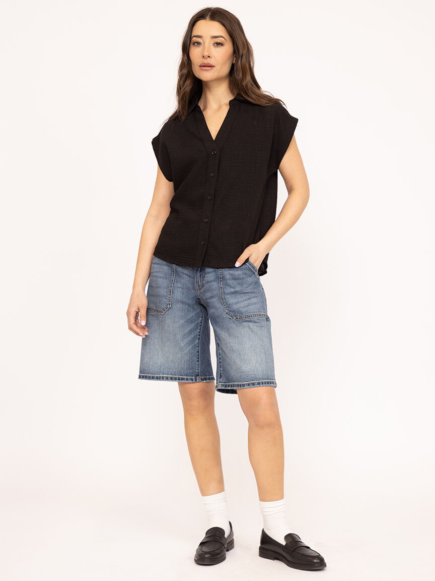 v-neck linen textured top