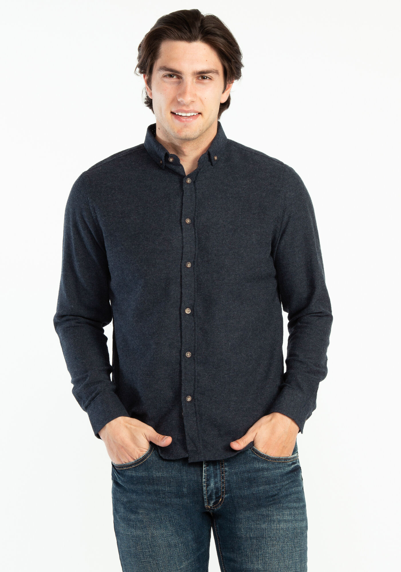 solid melange  flannel shirt Image 1