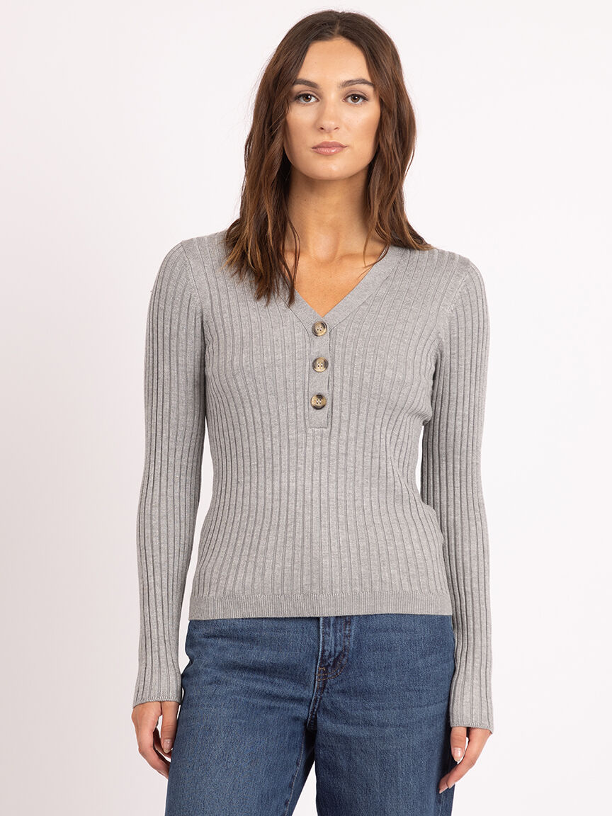 v neck henley sweater Image 3
