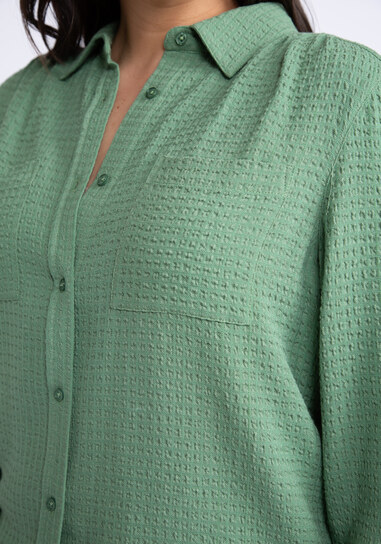 maude textured button front shirt