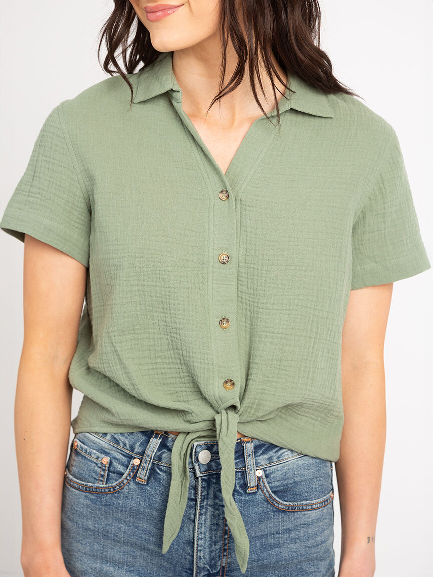 daphne button front tie bottom shirt Image 4