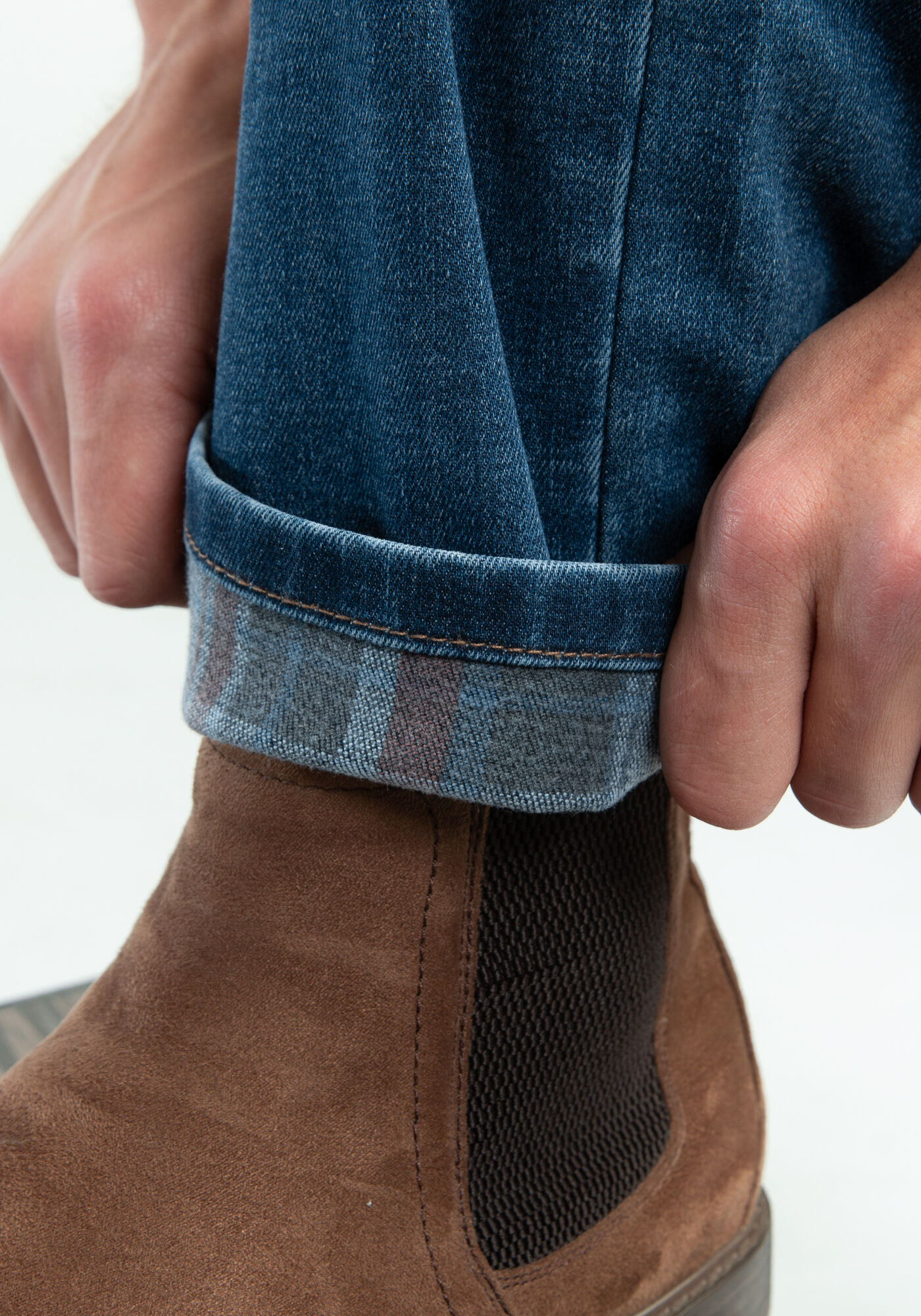 slim straight jean with plaid print Image 4