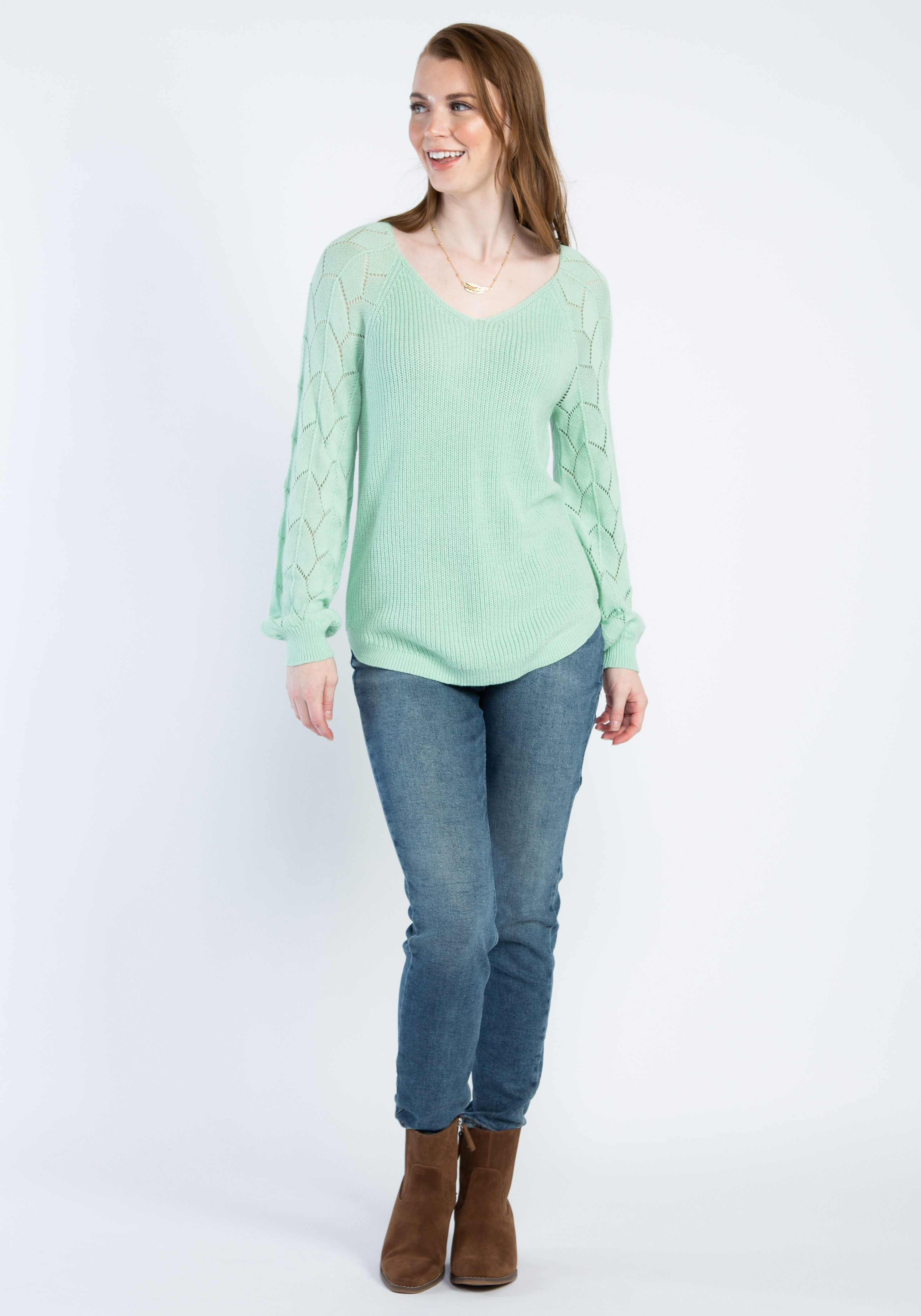 maxine v neck pointelle sleeve popover Image 3