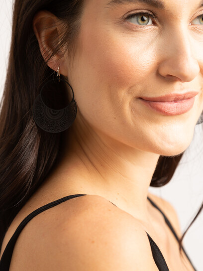 black filigree circle earring