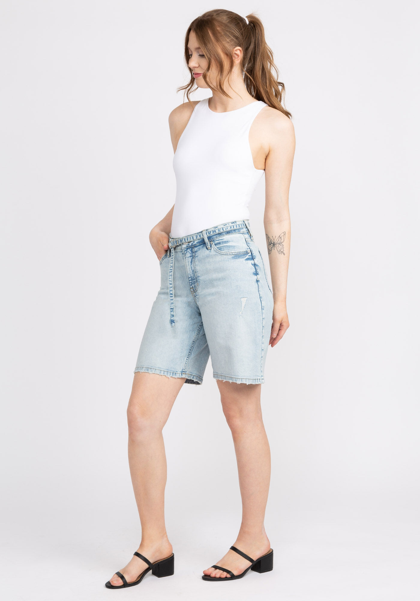 High waisted jean shorts with belt clearance
