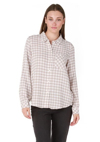checkered button front blouse