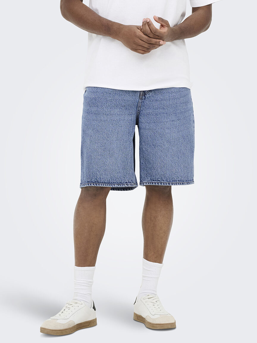 five baggy denim shorts