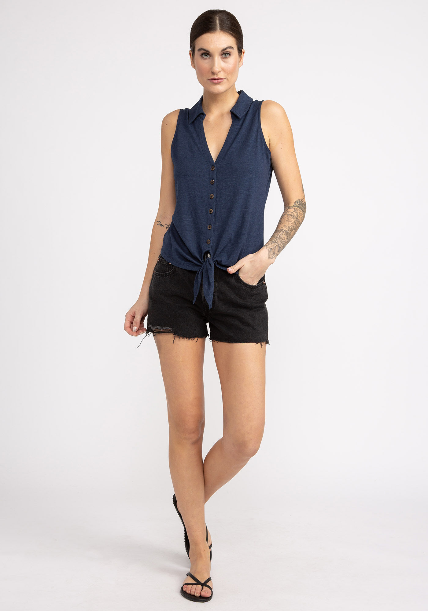zella button collared tank top  Image 3