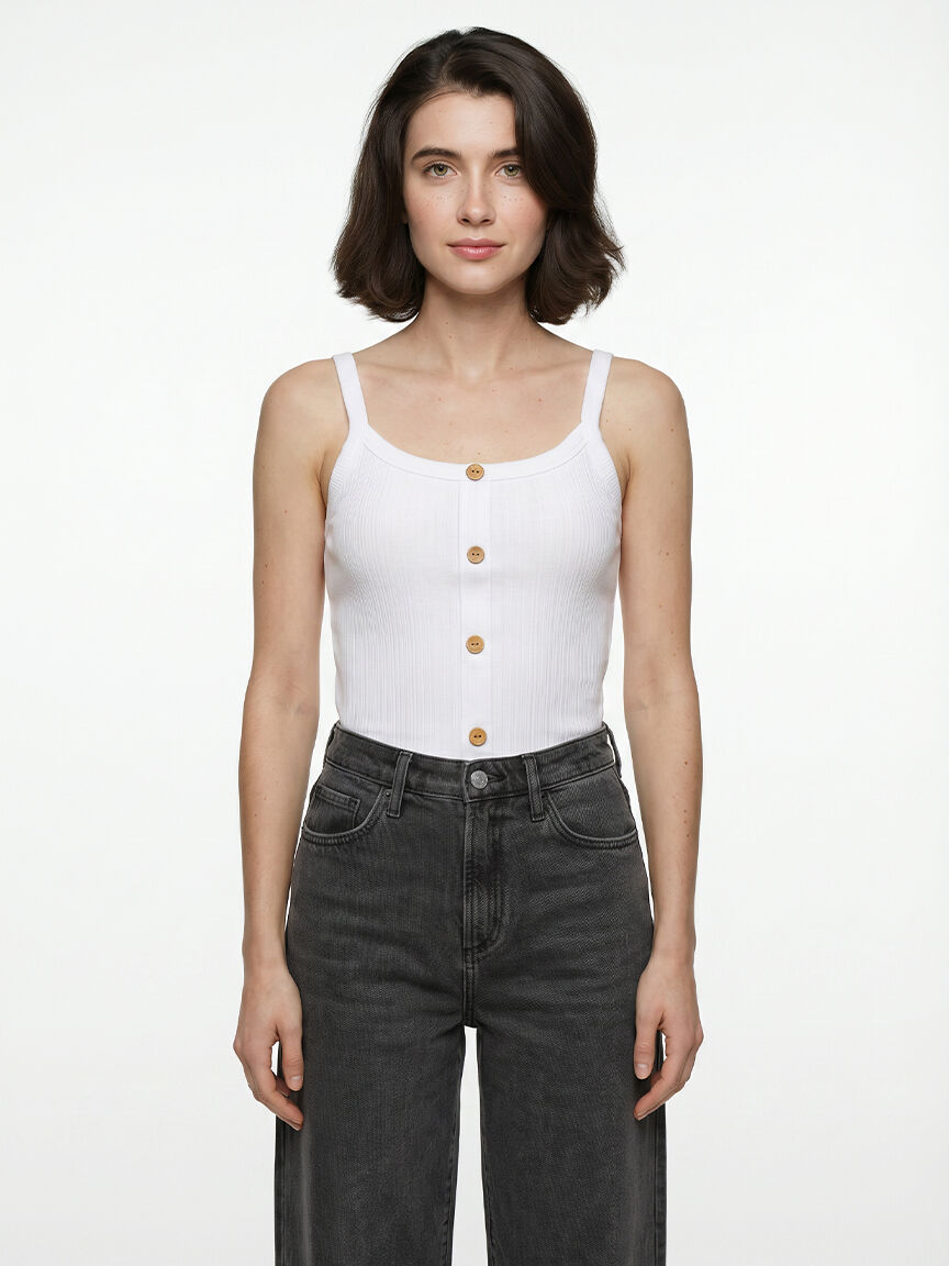ribbed tank with faux button front Image 1