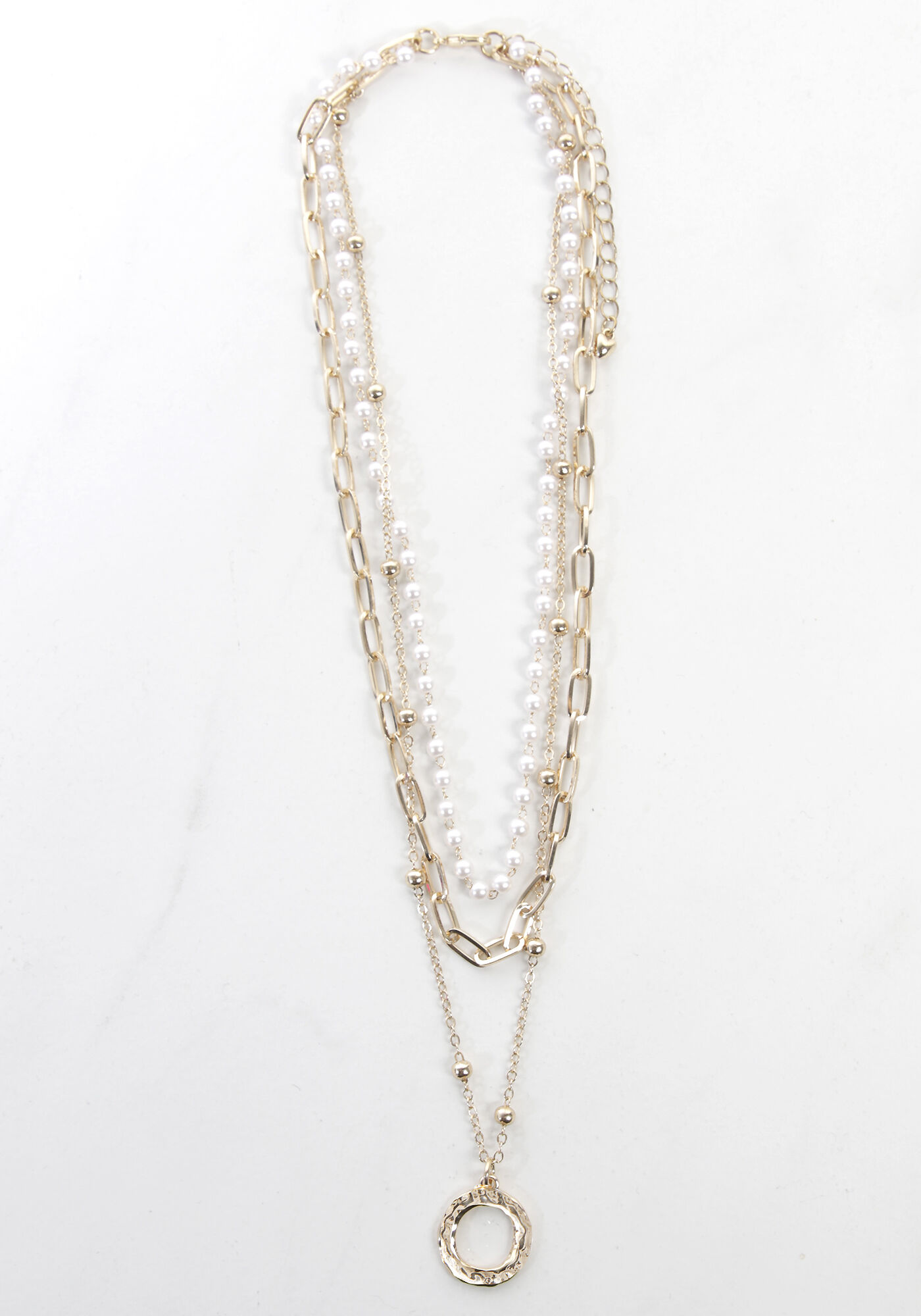 triple layered pearl and chain necklace Image 1