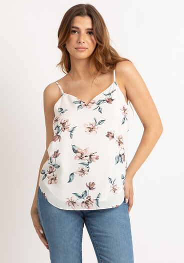louise print double layer cami, white ground floral