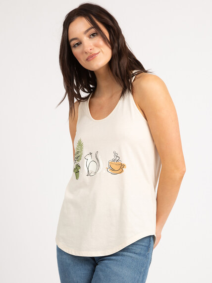 plant cat coffee graphic tank top Image 3