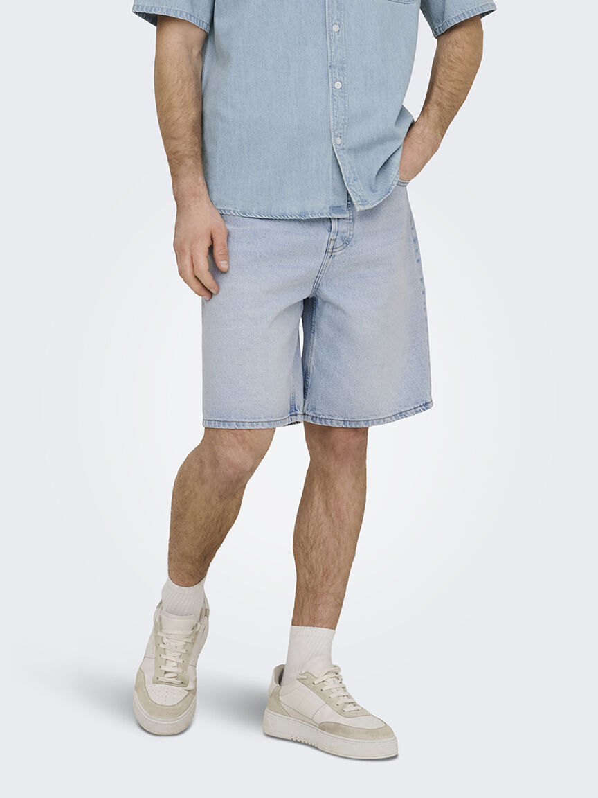 five baggy denim shorts
