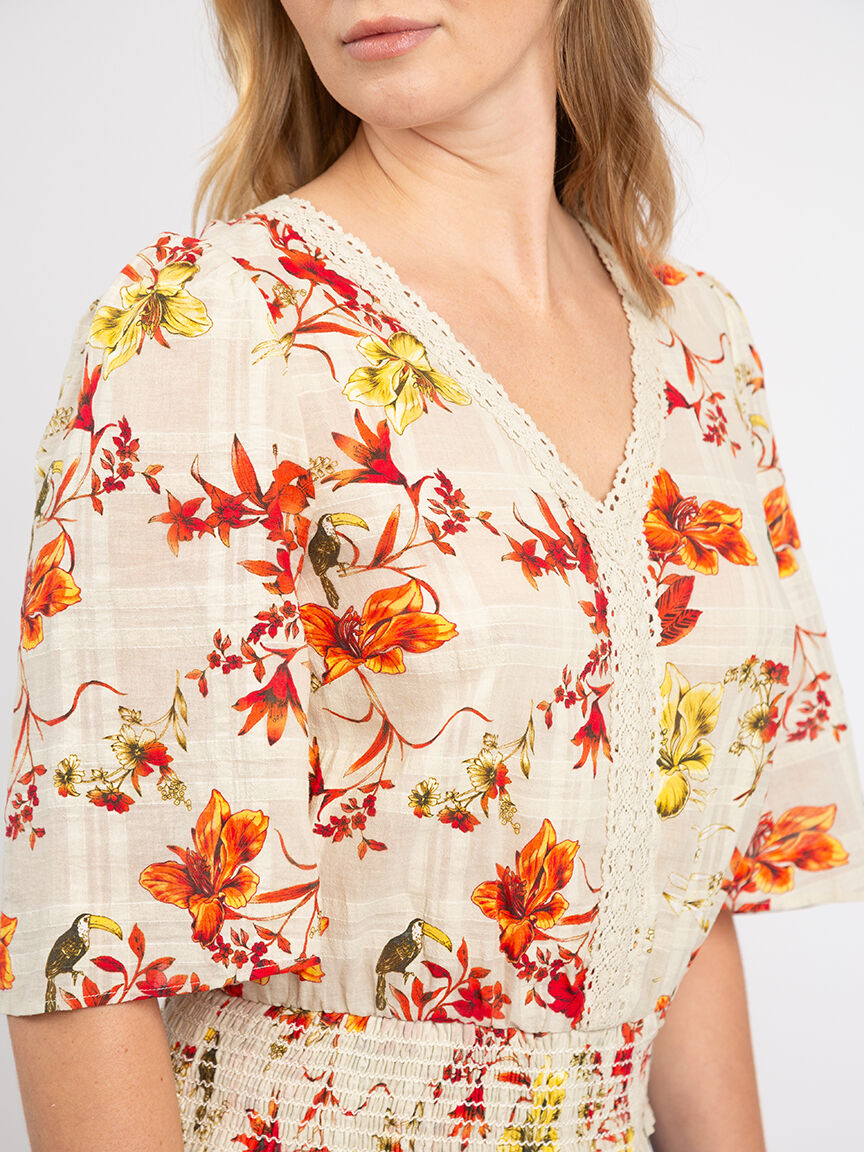 double v-neck smocked wide sleeve blouse Image 4