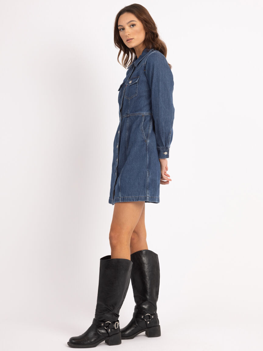 flynn western denim knee length dress Image 2
