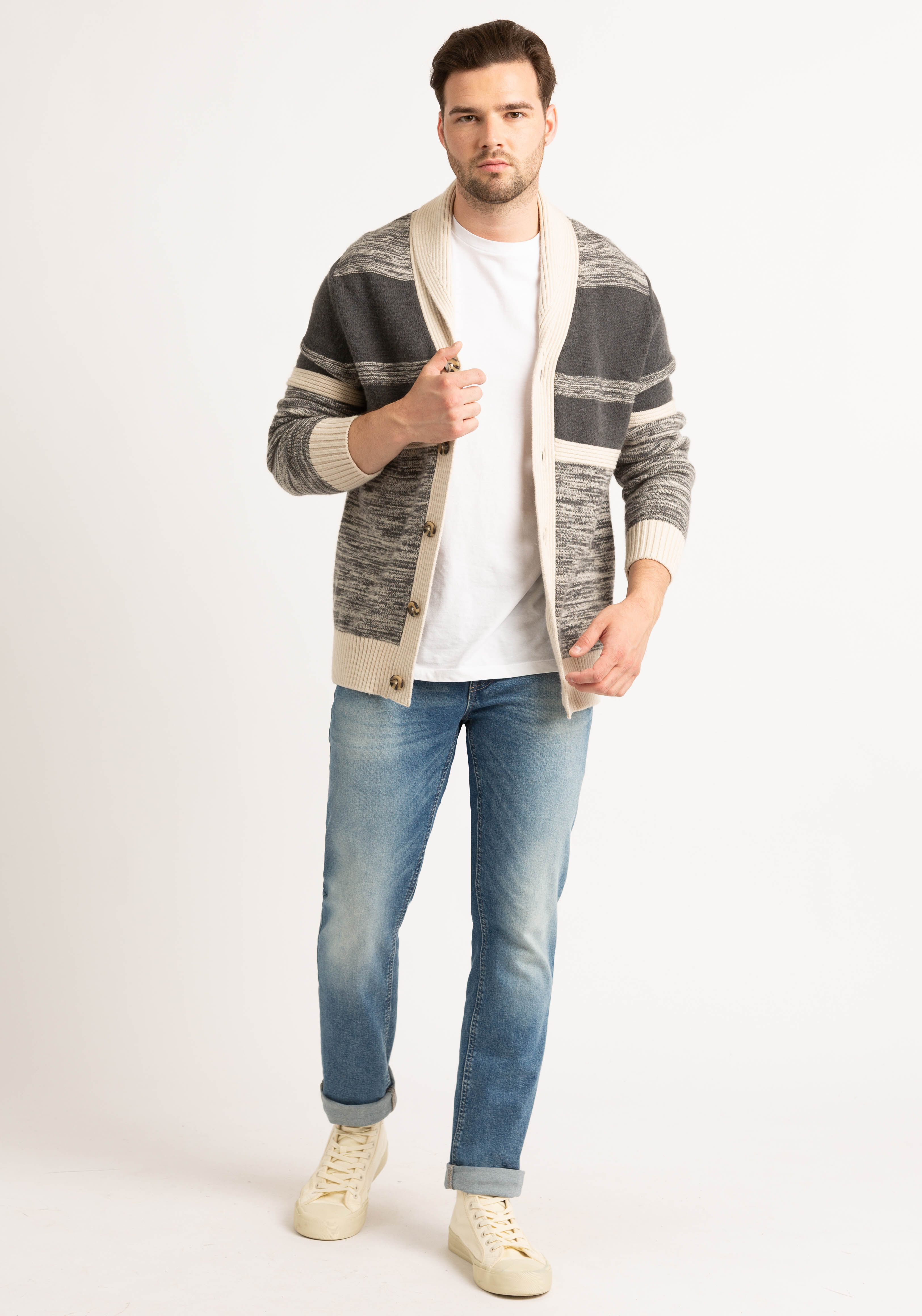 denzel striped shawl collar cardigan Image 4