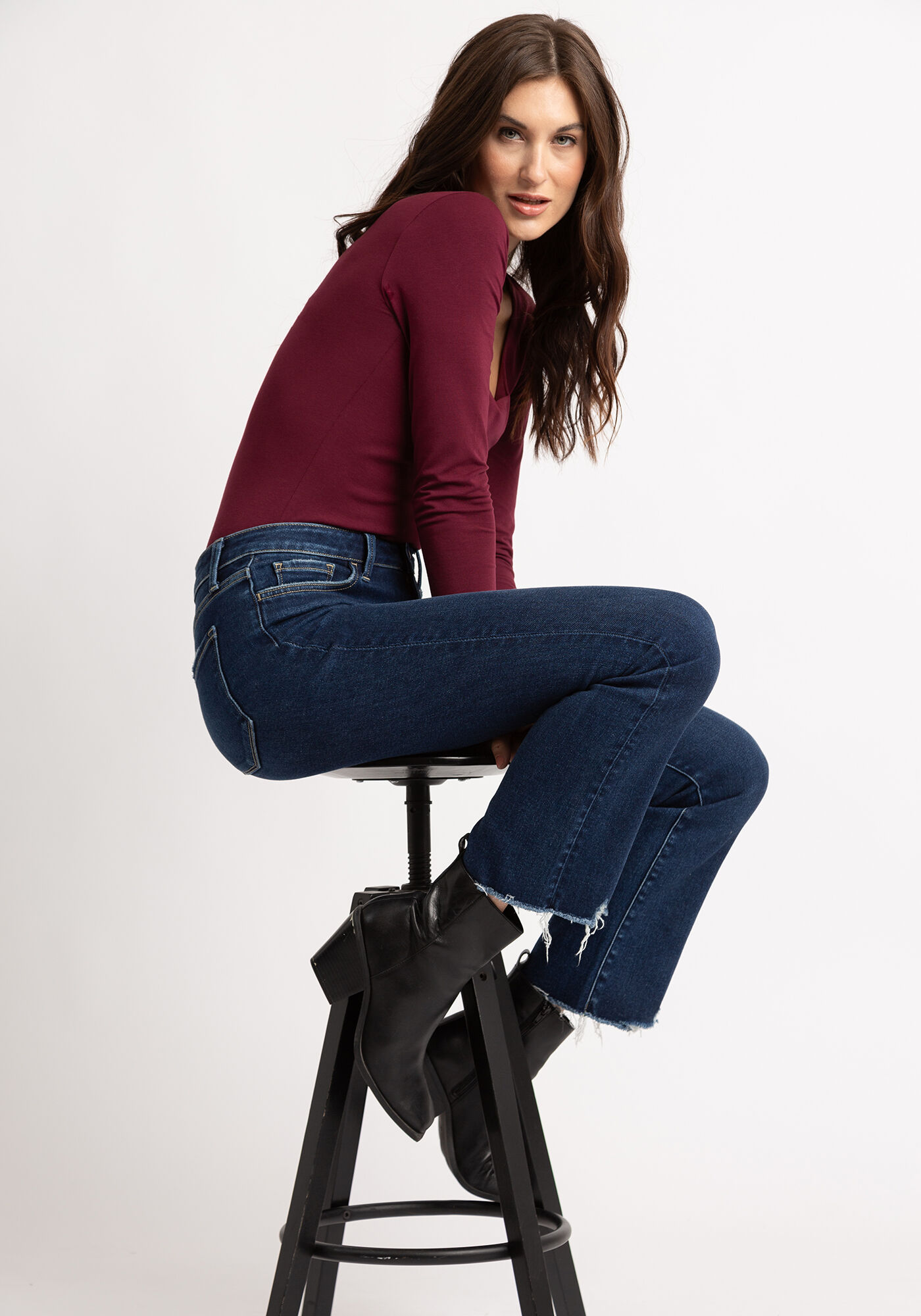 high rise ankle slim bootcut jeans